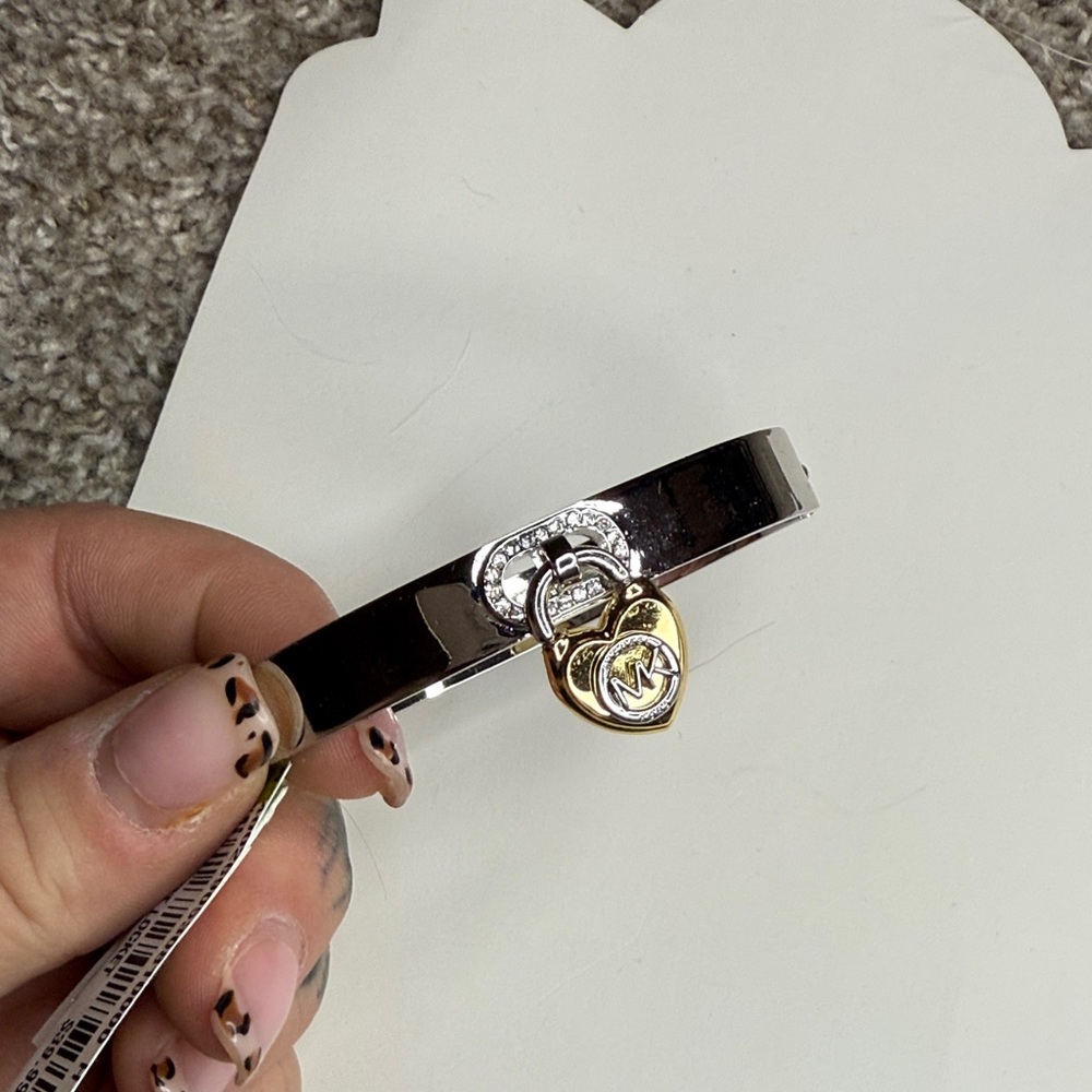 Michael Kors Black Bangle with Gold and Silver Heart Charm